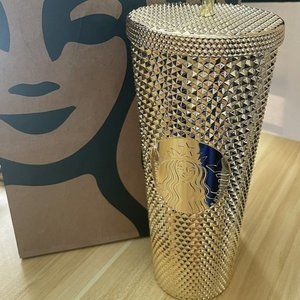 Starbucks 2022 Christmas Gold Bling Venti Studded Tumbler Cold Cup NEW